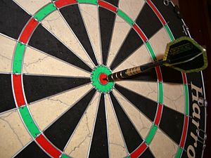 Bullseye on a standard Harrows Bristle Board.